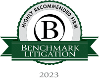 Green “Benchmark Litigation – Highly Recommended Firm 2023” badge.