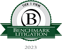 Green “Benchmark Litigation – Tier 1 Firm 2023” badge.