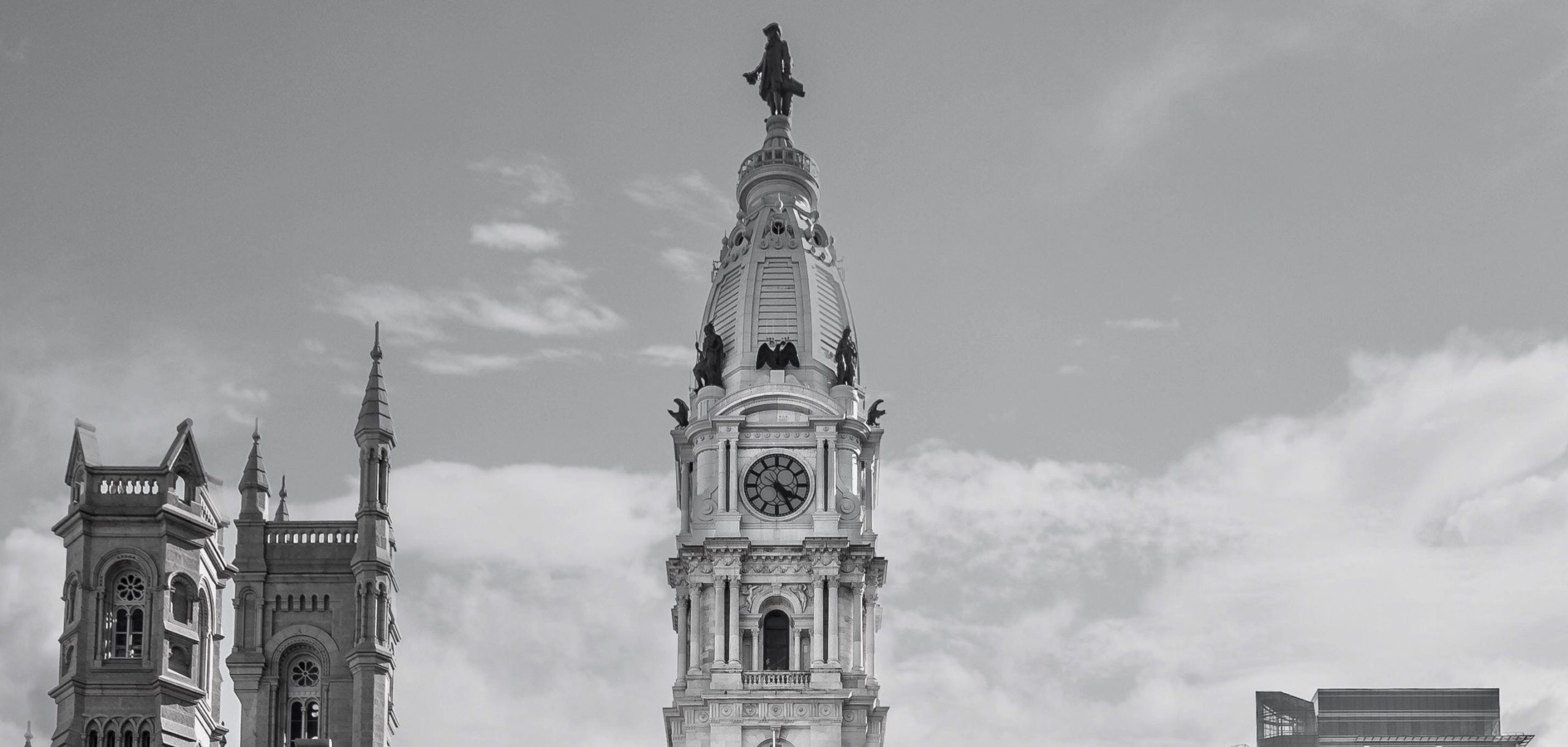 Historic city hall building in black and white