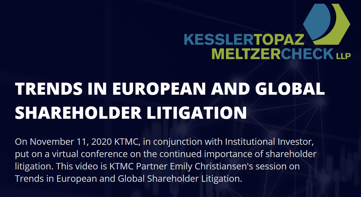 Slide titled “Trends in European and Global Shareholder Litigation.”