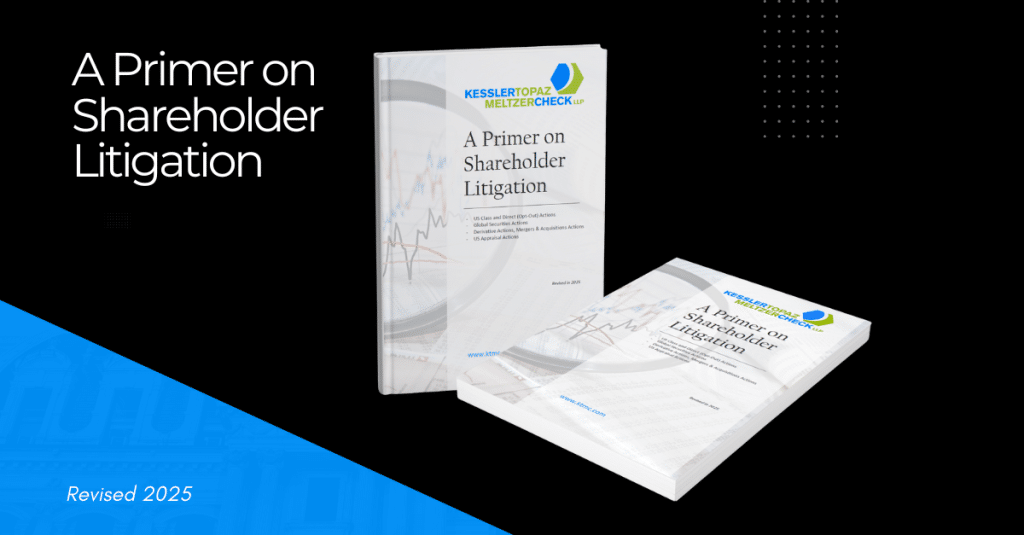 “A Primer on Shareholder Litigation” publication cover with book image.