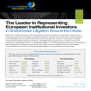 Informational slide about leadership in representing institutional investors in securities litigation.