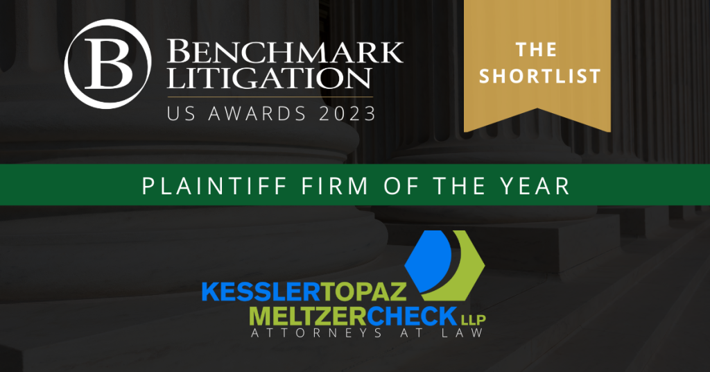 “Benchmark Litigation – Plaintiff Firm of the Year” award graphic.