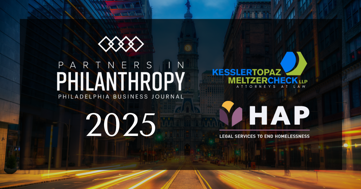 Kessler Topaz Honored by the Philadelphia Business Journal for its Partnership with the Homeless Advocacy Project