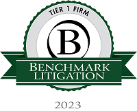 Green “Benchmark Litigation – Tier 1 Firm 2023” badge.