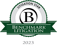 Green “Benchmark Litigation – Litigation Star 2023” badge.