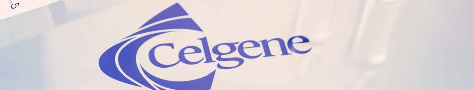 Celgene company logo in blue on a light background