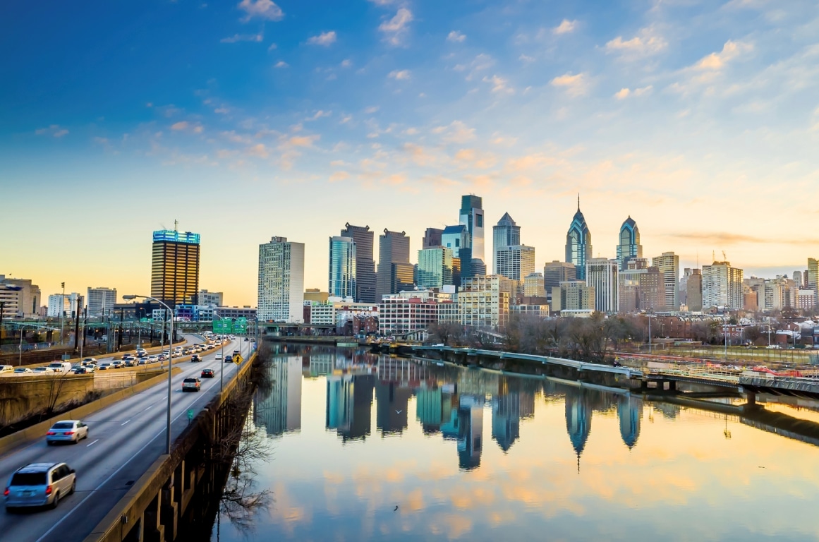 Downtown Skyline of Philadelphia, Pennsylvania at twilight